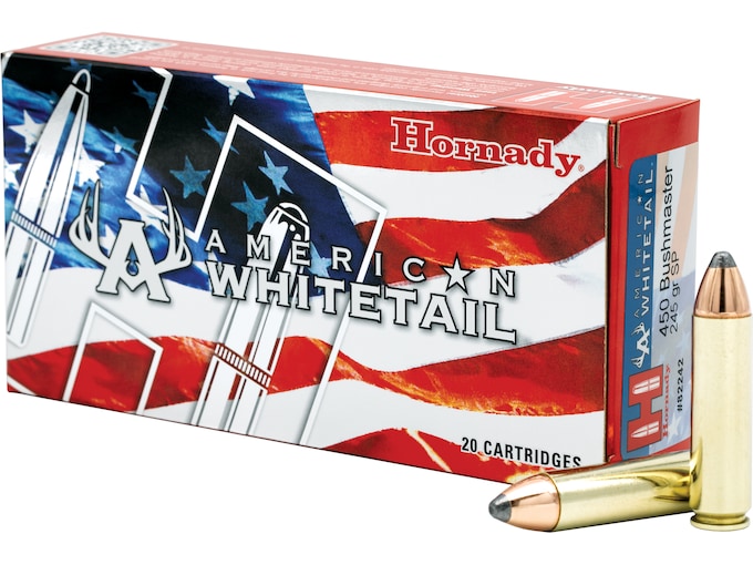 New Hornady American Whitetail 450 Bushmaster Ammo 245 Grain Hornady Interlock Jacketed Soft Point 500round