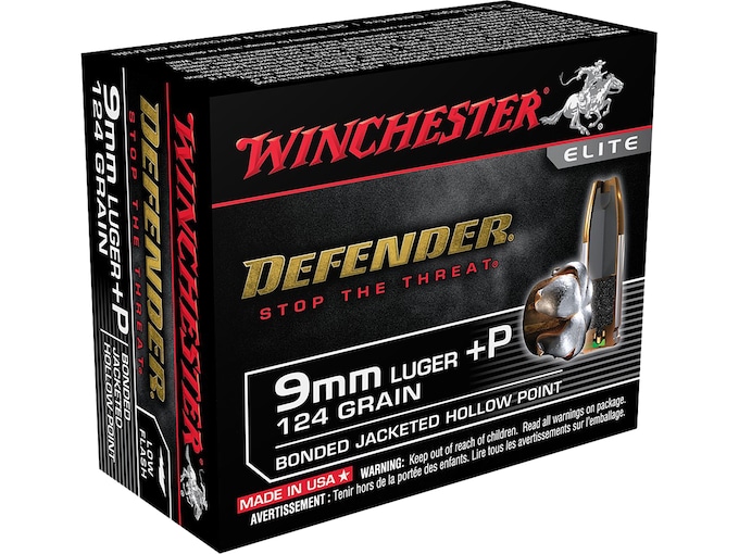 Buy Winchester Defender 9mm Luger +P Ammo 124 Grain Winchester PDX1 Bonded Jacketed Hollow Point 200 rounds