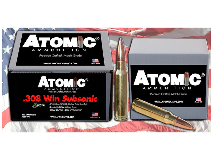 Atomic Ammunition Match Subsonic 308 Winchester Ammo 175 Grain Sierra MatchKing Jacketed Hollow Point Box of 100 - Fast Ship