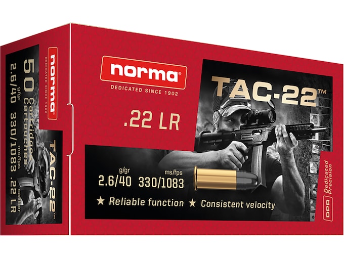 Authentic Norma TAC-22 Ammunition 22LR 40 Grain Lead Round Nose