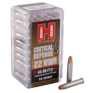 Real Hornady Critical Defense 22 Winchester Magnum Rimfire (WMR) Ammo 45 Grain Hornady FTX Polymer Tip