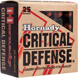 In Stock: Hornady Critical Defense 9mm Luger Ammo 115 Grain Hornady FTX Polymer Tip Box of 200 rounds