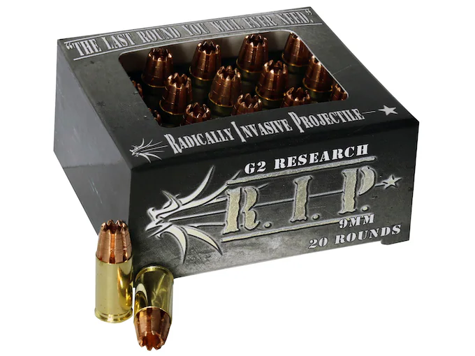 New G2 Research R.I.P. 9mm Luger Ammo 92 Grain G2 R.I.P. Fragmenting Hollow Point Lead Free Box of 100 rounds
